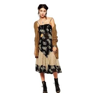 Free People intimately floral black and yellow lace handkerchief dress Size M